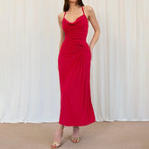 High Waist Off Shoulder Solid Maxi Dress